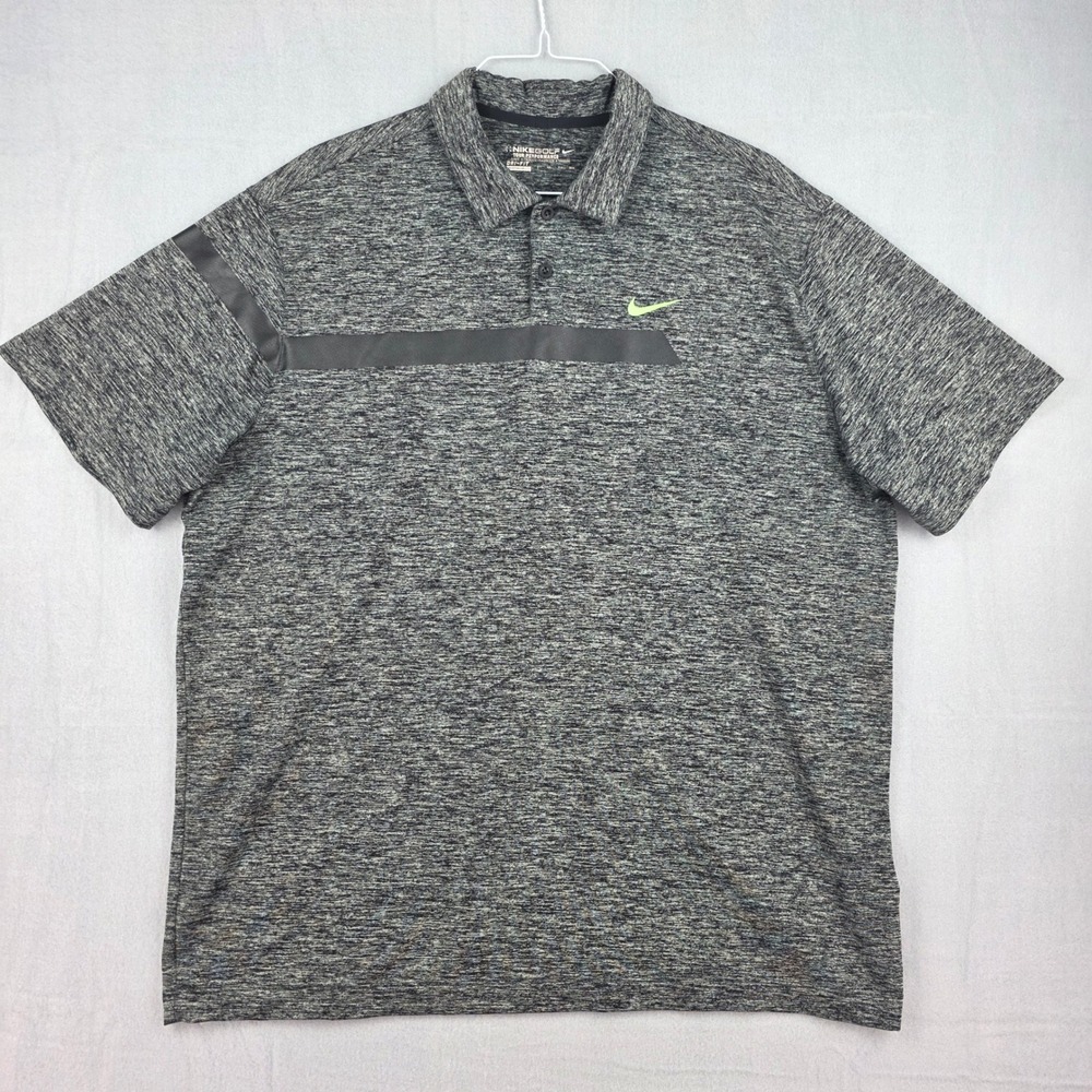 Nike Golf Polo Mens XXL Gray Black Space Dye Dri-Fit Tour Performance 452736-017